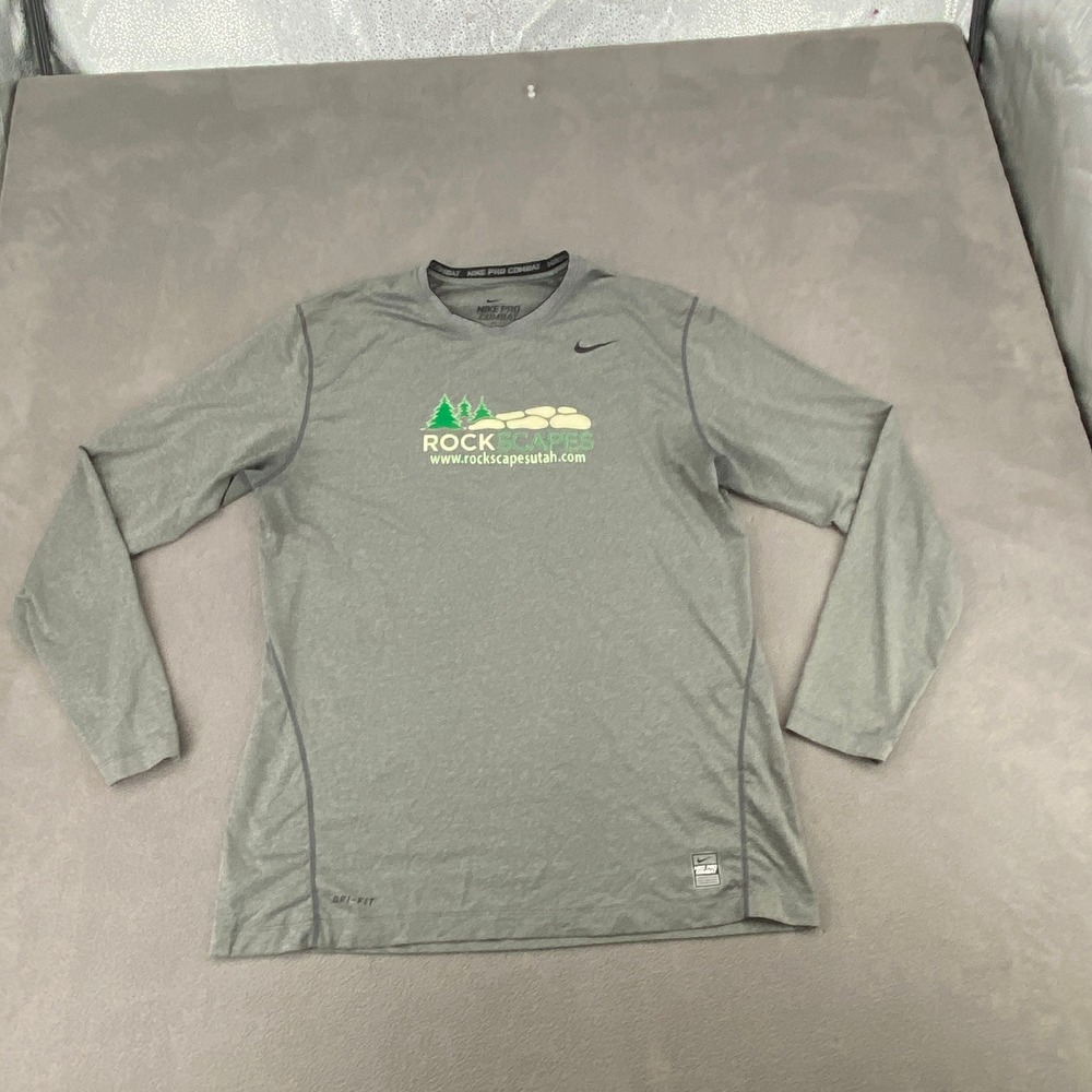 Nike Pro Combat Dri-FIT Mens XL Gray Rockscapes Long Sleeve Fitted Shirt 7331